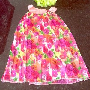Sleeveless toddler pleat floral button flow dress
